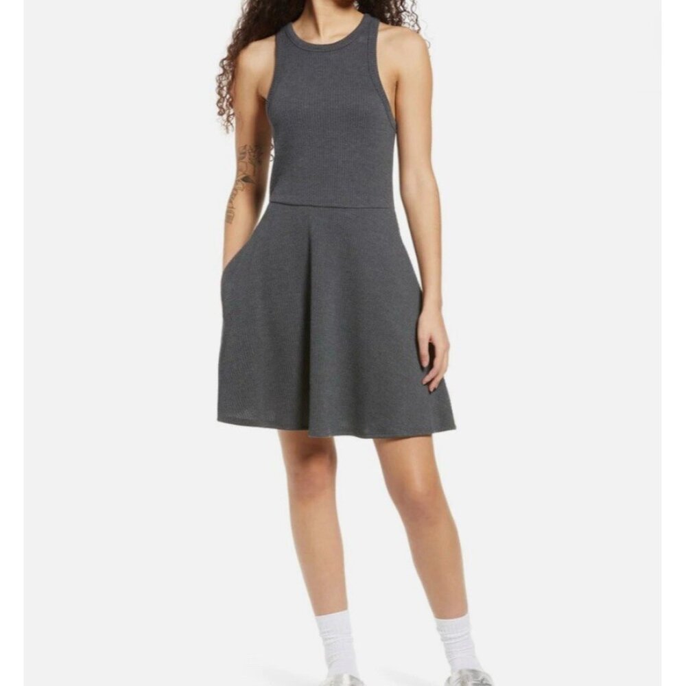 BP. Scoop Neck Sleeveless Mini A-line Dress Rib grey charcoal Tank Size Small